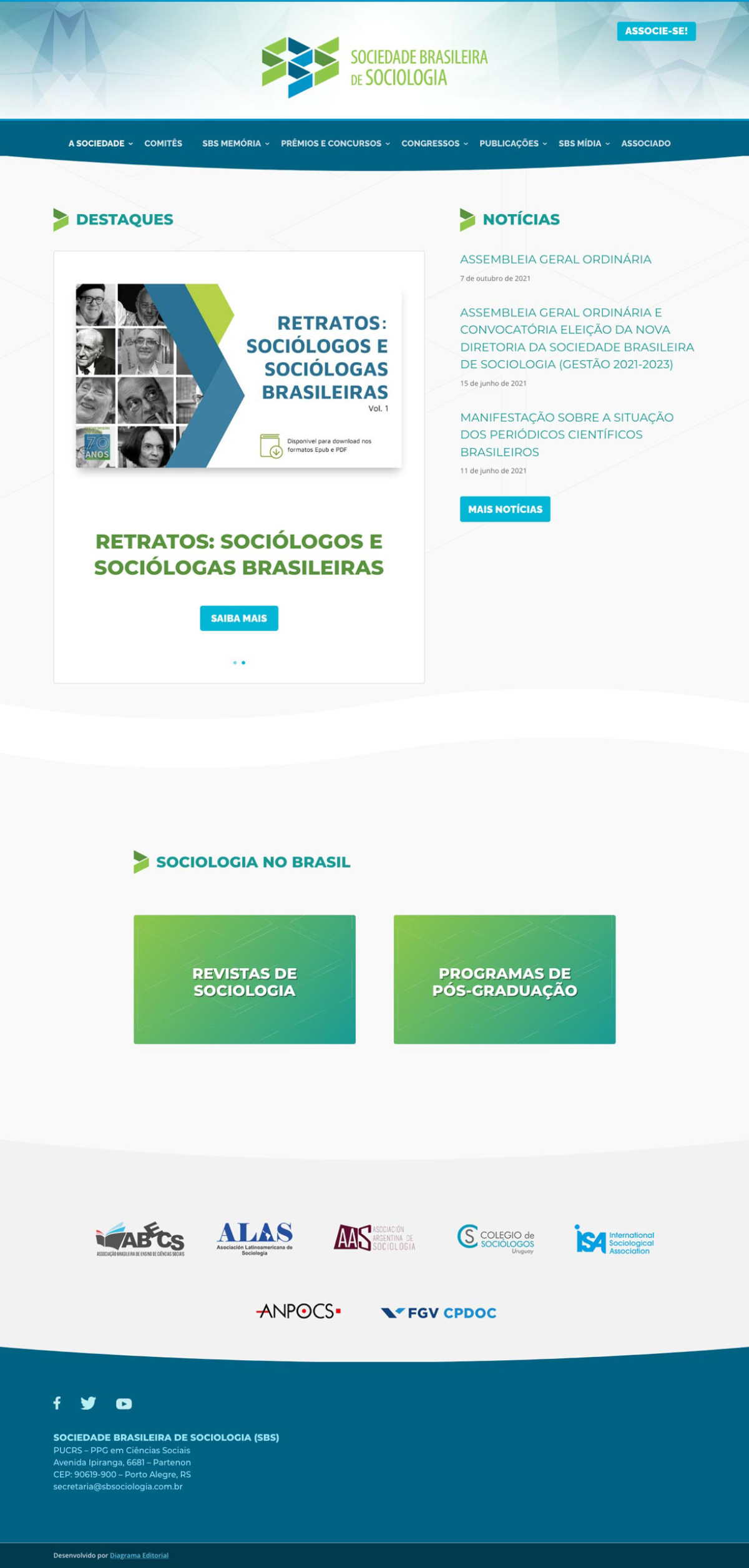 Imagem completa do site da Sociedade Brasileira de Sociologia